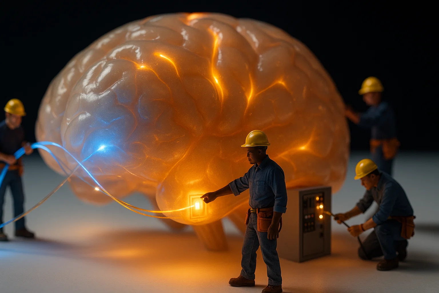 Micro-Resilience Training - Workers building mental resilience around a glowing brain