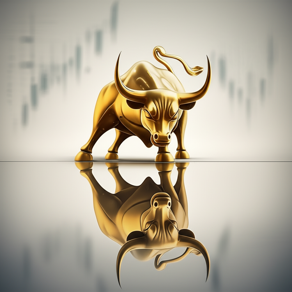 Money as Mirror concept illustration showing a golden bull